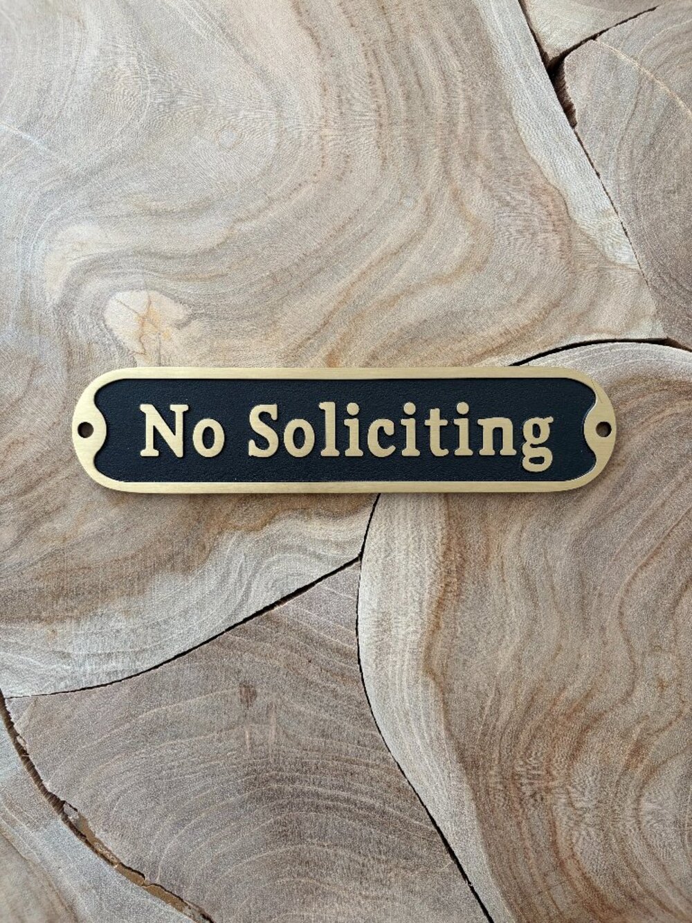 NEW Brass gold and black No Soliciting Sign 6.5"